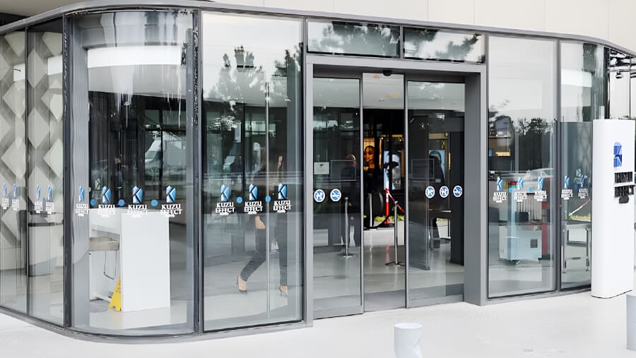 Commercial aluminum sliding entryway door