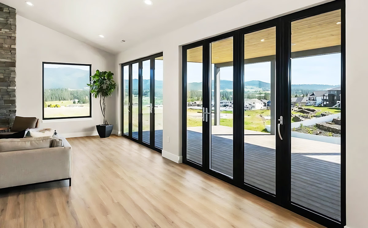 Expansive Commercial Hall with Multi Panel Folding Glass Wall Completely Retracted
