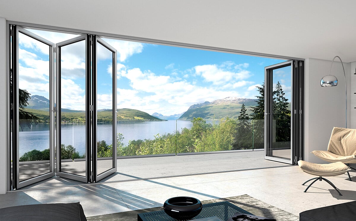 Closed Multi Leaf Folding Door System Acting as Soundproof Transparent Partition